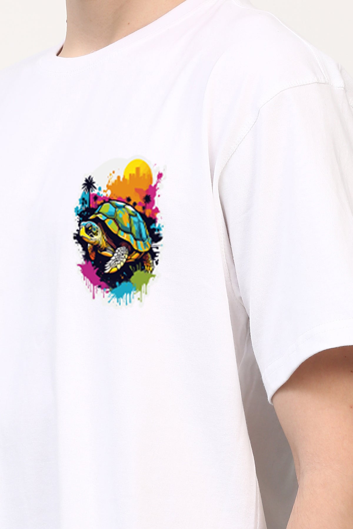 Oversized Turtle Stylish Graffitti Design Printed Tshirt