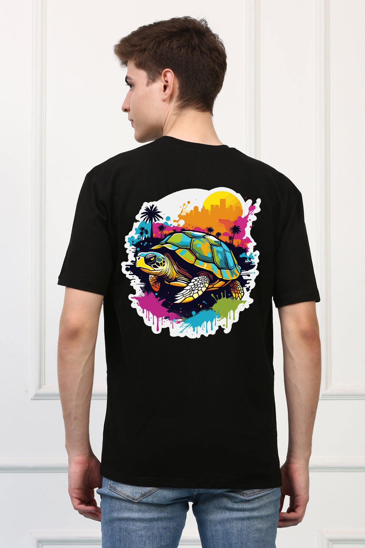 Oversized Turtle Stylish Graffitti Design Printed Tshirt