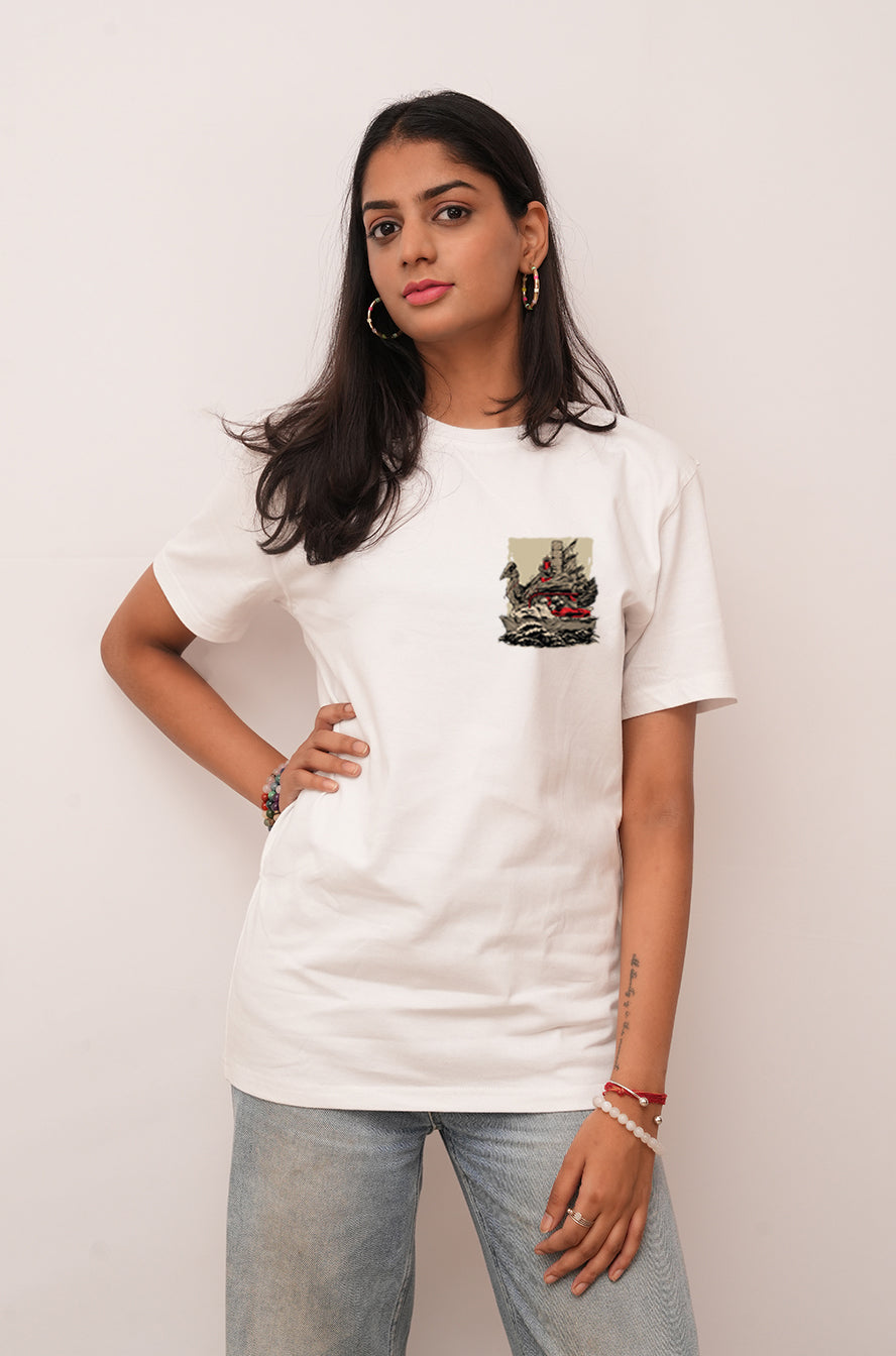 Women Oversized Warship On  Sea Printed Tshirt