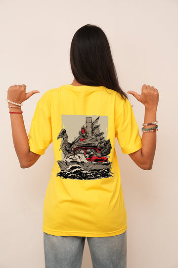 Women Oversized Warship On  Sea Printed Tshirt