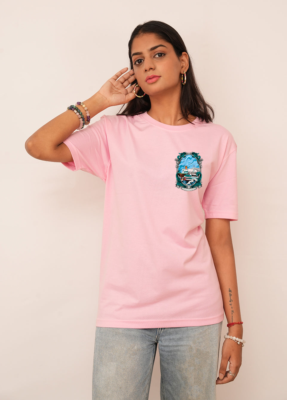 Women Oversized Warship On the Sea Printed Tshirt