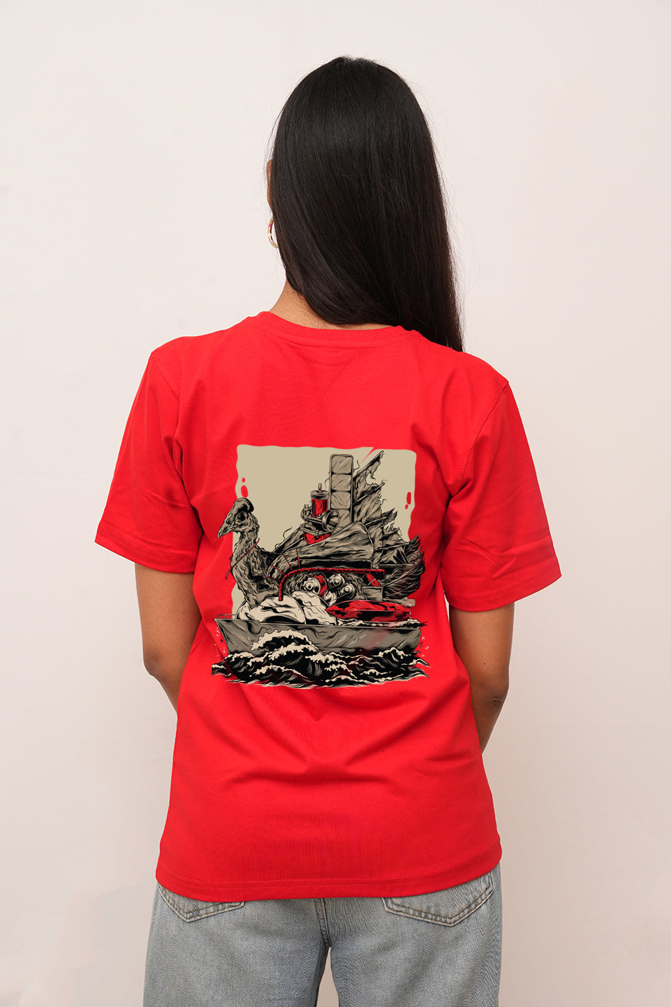 Women Oversized Warship On  Sea Printed Tshirt