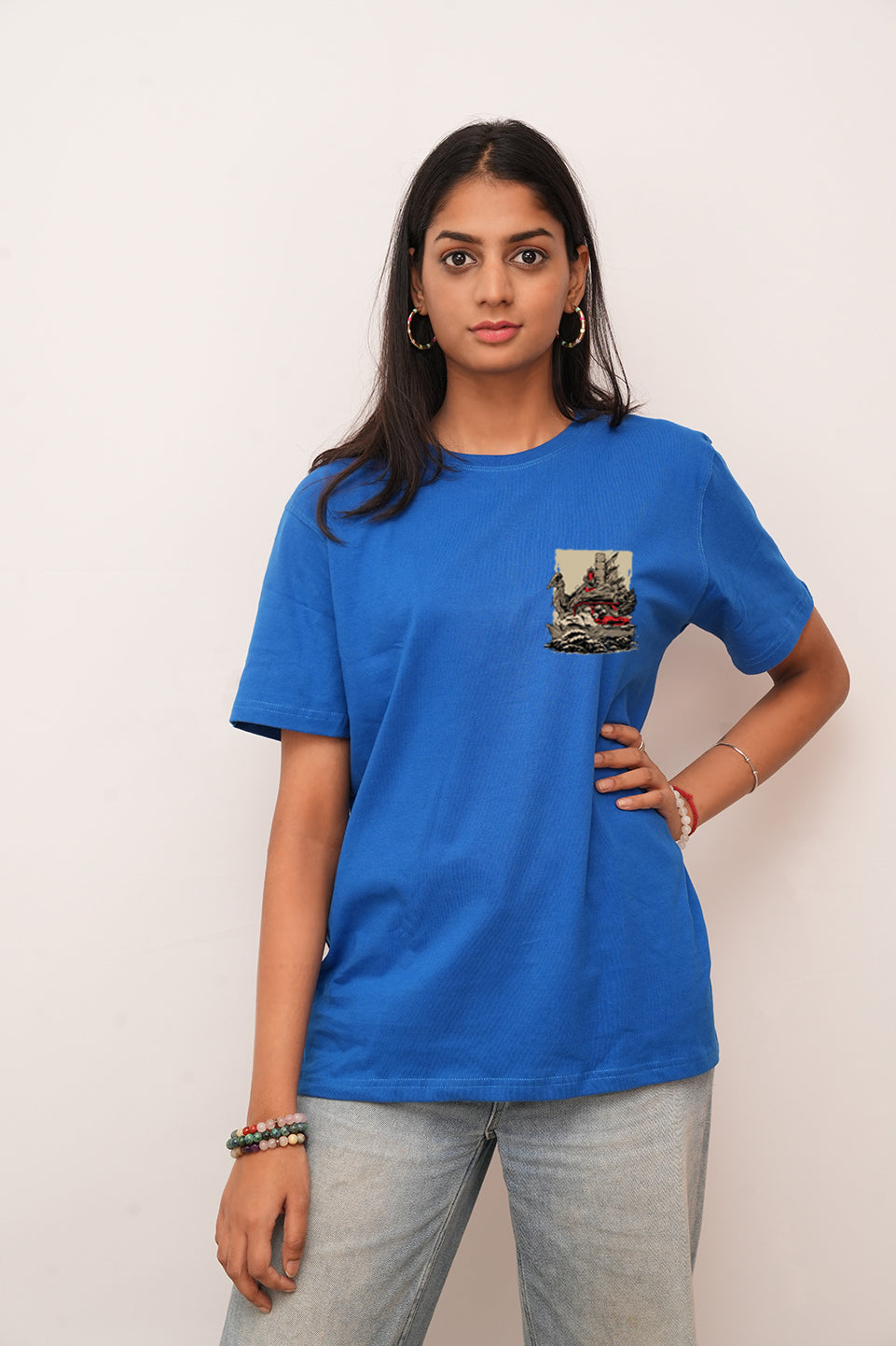 Women Oversized Warship On  Sea Printed Tshirt