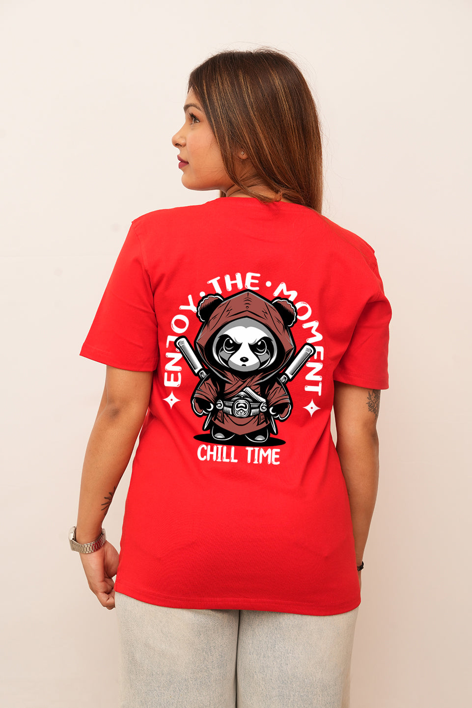 Women Oversized Ninja Panda Printed Tshirt